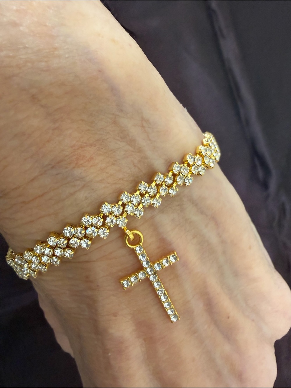 Crystal Cross Bracelet Gold Tone Fashion Religious Jewelry Gift
